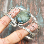 Labradoriit v&auml;&auml;riskivist 925 sterlingh&otilde;bedast k&auml;sitsi valmistatud manseti k&auml;ev&otilde;ru reguleeritavad ehted Adjustable sinine