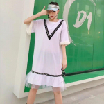 XITAO Tide Patchwork Mesh Rivet Elegantne kleit DMY4123 One Size valge