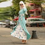 Naiste kleit T&uuml;rgi riidest islam Musliinist &scaron;ifoonist r&uuml;&uuml; Canonicals salliga &uuml;hes t&uuml;kis pikk kleit pikkade varrukatega mustriga elegantne kleit XXXXXL roheline