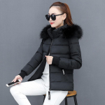 Talvine uus l&uuml;hike puuvillane mantel Slim Fit paksendatud suur villane krae puuvillane mantel sulejoped XL must