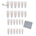 24 tk/komplekt DIY Nail Art Kit Kunstk&uuml;&uuml;ned Kantavad pealesurutavad k&uuml;&uuml;ned liimiga Veekindel geel V&otilde;ltsk&uuml;&uuml;ned T&auml;iskattega lamepea Prantsuse Tips Kunstk&uuml;&uuml;ned valge