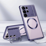 Luksuslik magnetiline l&otilde;hna&uuml;mbris Samsung Galaxy S25 S24 S23 S22 S21 Ultra objektiivikaitsega kokkupandav klambriga metallist kate Magsafe'i jaoks For Samsung S24 Ultra lilla