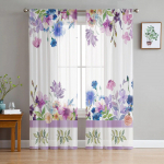 Taimed Lilled Akvarell Lilla L&auml;bipaistvad Kardinad Elutoa K&ouml;&ouml;gi Akende Kardinad Magamistoa T&uuml;ll Voile Kardinad 135W x 114H(cm)