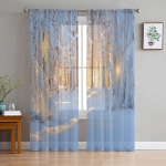 Talvepuud lumemaastikud t&uuml;llkardinad elutuppa magamistuppa Moodne Voile kardin K&ouml;&ouml;k Sifonki l&auml;bipaistvad kardinad 135W x 114H(cm)
