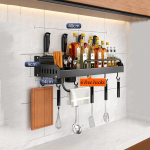 Punch-free k&ouml;&ouml;giriiul riiul Uus seinale kinnitatav Multifunktsionaalne maitseaine s&ouml;&ouml;gipulgad Hoiutoru Sein K&ouml;&ouml;gitarvikud 40cm must