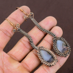 Natural Dendrite Opal Gemstone Handmade Copper Wire Wrap Earring 3.94 f6r32
