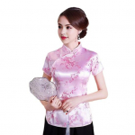 Naiste retro stiilis Qipao topid, krae l&uuml;hikeste varrukatega lillemustriga traditsioonilised Hiina topid uusaasta Cheongsami topid Naiste riided M roosa