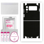 apgo kaitsev nahakleebis tagak&uuml;ljele ja k&uuml;lgedele, mis &uuml;hildub Samsung Galaxy Z Flip 3-ga, t&auml;iskile, foolium, vin&uuml;&uuml;l &ndash; mustrimaatriks