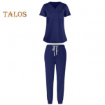 2 tk/komplekt Naiste haiglavormikomplekt V-kaelusega l&uuml;hikeste varrukatega taskud Topid elastne v&ouml;&ouml;koht Jooksup&uuml;kste komplekt Kiiresti kuivavad haigla hambaravi puhastusvahendid S tumeroheline v&auml;rv