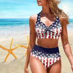 Naiste kaelarippuv laineprindiga bikiinidega ujumistrikoo 5XL