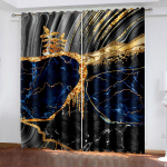 Sinise Kulla Marmorimustriga Aknakardinad Elutuppa Magamistuppa Voile Organza Kardinad 100W130H(CM)40x51in&Hook