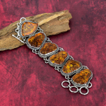 Looduslik Balti Merevaigust K&auml;ev&otilde;ru 925 Prooviga Tahkest Sterling H&otilde;bedast K&auml;ev&otilde;ru, Reguleeritav Kett K&auml;ev&otilde;ru K&auml;sit&ouml;&ouml;na Valmistatud Kivist Ehted Kingitus Talle 8 Inches With Adjustable oranž