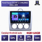 9-tolline 2-din autoraadio Ford Focus EXI MT 2 3 Mk 2 jaoks 2004&ndash;2011 Multimeedia videopleier Navigatsioon Android Auto 2 Din 4+64GB,B