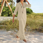 Naiste linane kaheosaline &uuml;likond, linane &uuml;likond, p&uuml;ksid ja pikkade varrukatega s&auml;rgid. Suurem&otilde;&otilde;tmeline vabaaja p&uuml;kskost&uuml;&uuml;m V-kaelusega linane pluus avar linane p&uuml;ksid XXXL khaki