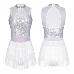 Naiste l&auml;ikiv strassikivi narmastega trikoov&otilde;rgust lapiline litritega tantsukleit ladina tango Rumba Cha-Cha kost&uuml;&uuml;m M valge