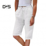 Naiste suvep&uuml;ksid elastse v&ouml;&ouml;kohaga reguleeritava n&ouml;&ouml;riga vabaaja p&uuml;ksid taskutega &uuml;hev&auml;rvilised, lahtised p&otilde;lvp&uuml;ksid M valge