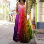 Naiste Slip Kleit Maxi Pikk Kleit T&auml;htkujuline Vikerkaareprinter Kleit Kevad-suvi V kaelusega Vaba aeg Puhkus XL punane