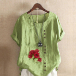 Naiste mood, &uuml;mara kaelusega l&uuml;hikeste varrukatega T-s&auml;rk vabaaja puuvillane linane graafiline s&auml;rk vaba aja veetmiseks lahtiste lilledega prinditud suvised pluusid S roosa