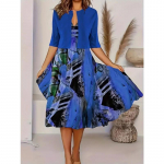 Naiste tr&uuml;kitud kleit, kardigan lips, suvine elegantne pikk &uuml;likond XL sinine