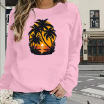 Topid naistele Coconut Tree Sunset Print &Uuml;markaelusega pikkade varrukatega T-s&auml;rk Fall Casual Slim Pullover naiste pikkade varrukatega top XS roosa