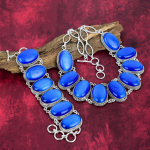 Sinine Kassisilma K&auml;sitsi Valmistatud Ehtekomplekt, 925 Sterlingh&otilde;be Kaelakee ja K&auml;ev&otilde;ru Ehted, H&auml;mmastava Disainiga Ehtekomplekt Temale Adjustable With 8"-18" sinine