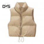 Talvine naiste vest mantel, paksendatud polsterdatud t&otilde;mblukuga, p&uuml;stkrae, varrukateta vest, &uuml;hev&auml;rviline tuulekindel kuumust hoidev sulemantel v&auml;ljas M must