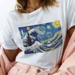 Van Gogh maalib riideid The Starry Night Naiste T-s&auml;rk Harajuku Streetwear Esteetiline T-s&auml;rk Kor M valge