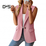 Naiste bleiser-vesti, rev&auml;&auml;r, &uuml;he nupuvajutusega varrukateta, ametlik t&ouml;&ouml;koht pendeldamisel, sirge plaastriga taskud, &uuml;hev&auml;rvilised keskmise pikkusega naiste &uuml;likonnamantel 3XL tumehall v&auml;rv