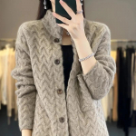 S&uuml;gistalvine Korea kardigan pikkade varrukatega jope, naiste vaba vabaaja paks kootud kampsun mantel Naiste topid 2XL kaamel