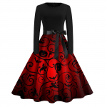 Naiste Halloween Print Flare Kleit Pikkade varrukatega O-kaelusega kleidid Peokleidid XXXL must