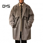 Meeste tuulejope rev&auml;&auml;riga pikkade varrukatega kaherealine vabaaja mantel S&uuml;gistalvine keskmise pikkusega v&auml;lir&otilde;ivad &uuml;hev&auml;rvilised avara liibumisega villane taskutega mantel M must