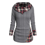 Vintage Patchwork Plaid Twist kootud kampsunin&ouml;&ouml;bid Decor vabaaja pikkade varrukatega kapuutsiga kudumine kampsun naiste s&uuml;gistalvine keskmise pikkusega kapuuts 2XL hall