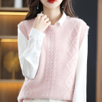 S&uuml;gis- ja talvine soe silmkoeline naiste varrukateta kampsun, t&auml;ispulbervest One size roosa