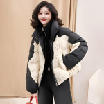 L&uuml;hike sulejope Naiste paks valge pardi sule jakk krae v&auml;rvi blokeeritud sulejope S must