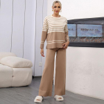 S&uuml;gistalv Lazy Wind avara V-kaelusega pullover kampsun, naiste triibuline pikkade varrukatega kootud laia s&auml;&auml;rega p&uuml;ksid, kaheosaline komplekt M must