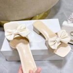 Mood Uued Suvised Suvised Madalad Kontsad Slaidid Naiste Peep Toe Ruudukannaga vibu Sandaalid Naiste Suured pl&auml;tud pl&auml;tud 37 beež