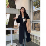 Uus s&uuml;gis- ja talvine kahepoolne villane mantel, pikk korea stiilis vaba vabaaja villane mantel S must