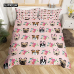 Prantsuse buldogi voodipesukomplekt Multikad Kutsikad Laste Voodiriided Armas teki-/tekikott ja padjap&uuml;&uuml;r Kawaii poisid, t&uuml;drukud EU single(135x200cm)