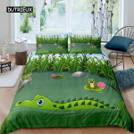 Krokodilli tekikottide komplekt Metsiku alligaatori mustriga voodipesukomplekt Eluslooma stiilis teki kate &Otilde;udusloomade teema &Uuml;heinimese tekikate 140x200cm 3pcs