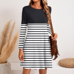 Naiste Mood Vabaaja Tr&uuml;kiga &Uuml;mar Kaelus Pikkade Varrukatega L&uuml;hike K&uuml;lgtaskutega Kleit L sinine