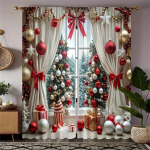 3D 2 tk Luksuslikud j&otilde;ulukaunistused Kardinad Pidulik digiprint, Masinpestavad, P&uuml;hadekaunistused Elutuba Magamistuba W65X60H(cm)X2Pcs&Grommet Top white