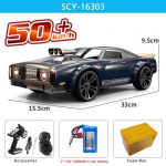 NUus t&auml;issuuruses valgusti 1:16 4WD kiire kaugjuhtimispuldi mudel Drift Car 50KM/H Ameerika Muscle Car Boy m&auml;nguasi 4WD Tugev harjaga LED v&otilde;idus&otilde;iduauto mudeli kingitus 1 battery sinine
