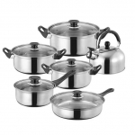 12-osaline roostevabast terasest k&ouml;&ouml;gitarvete komplekt puidumustriga k&auml;epidemetega: Sisaldab veekeetjat, supipotti ja praepanni handle frying pan original color must