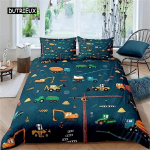 Tekikate Cartoon Ekskavaator Traktor King Tekikate Cartoon Ehitus Veoauto voodipesu komplektid S&otilde;iduk Lastetoa Sisustus AU Single(140x210cm)