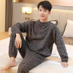 Korallvillast pidžaama, meeste s&uuml;gis- ja talvine paksu polsterdusega koduriietus, soe naiste teismeliste n&auml;oga pidžaama, pere riietus 40-70kg hall