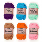 6 fils de coton sp&eacute;cial crochet 55 m - rose-orange-camel-vert clair-turquoise-violet
