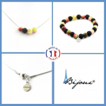 Pierres et Min&eacute;raux. Parure Bracelet Collier perles Tourmaline melon d'eau + Lave 8 mm. Taille personnalisable.