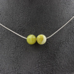 Pierres et Min&eacute;raux. Collier 2 perles Serpentine 8 mm Chaine en acier inoxydable Collier femmes, hommes. Taille personnalisable.
