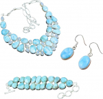 3 komplekti naturaalse larimari v&auml;&auml;riskiviga 925 sterlingh&otilde;bedast ehtekomplekt 18 taevasinine v&auml;rv