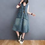 Naiste Kevad Suvi S&uuml;gis Suur Suurus Keskmise Pikkusega Vabaaja Denim Vest Varrukateta Kleidid 2XL sinine